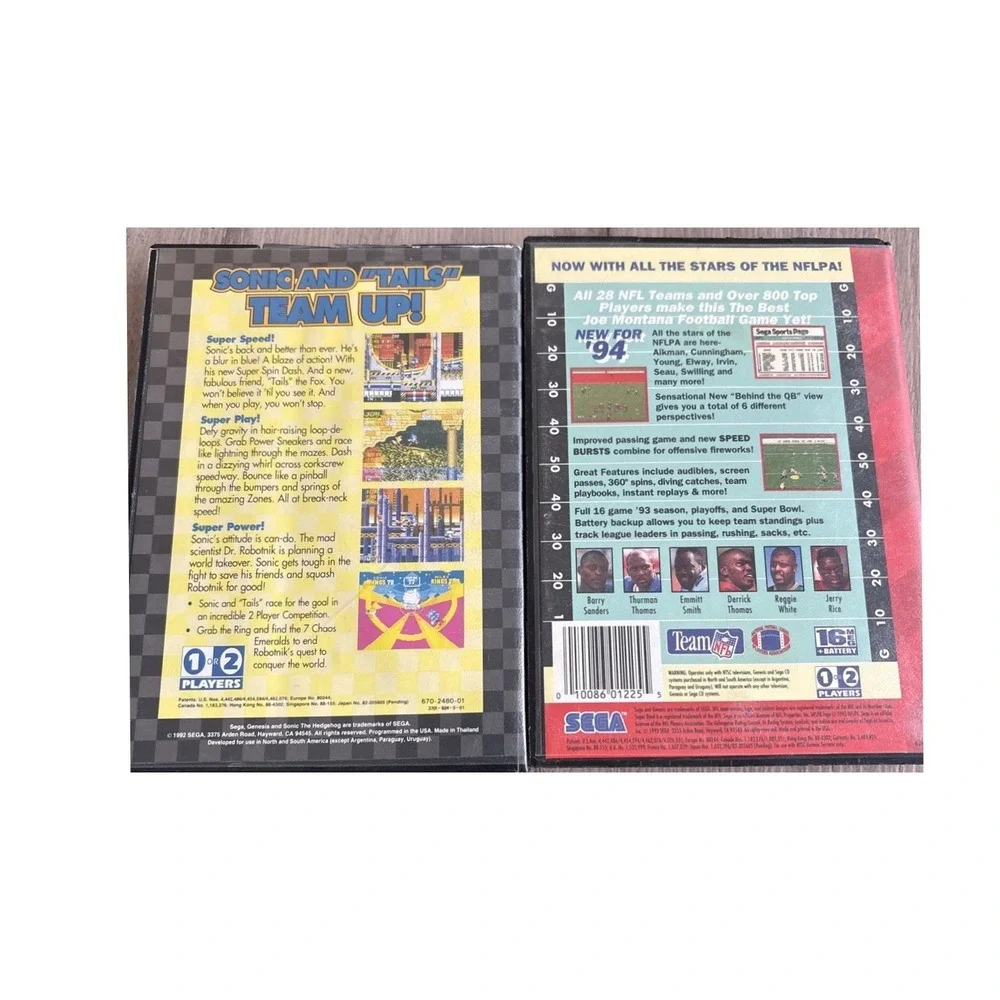 Sega‎ Genesis Sonic The Hedgehog 2 & NFL Football 94 w/Cases LOT